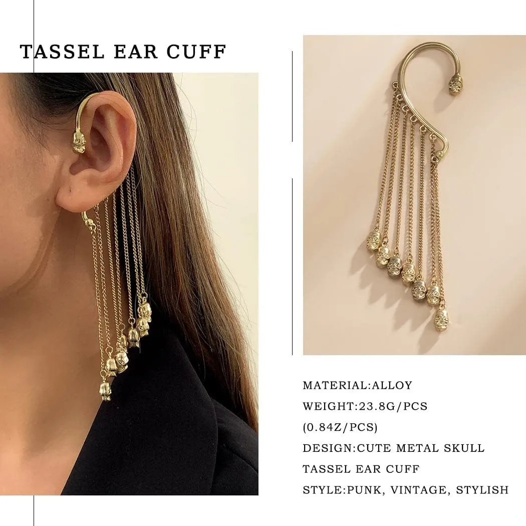 Tassel Ear Cuff Non-Piercing Ear Wrap Earrings Sequins Long Ear Clip on Vintage Jewelry for Women 1Pcs