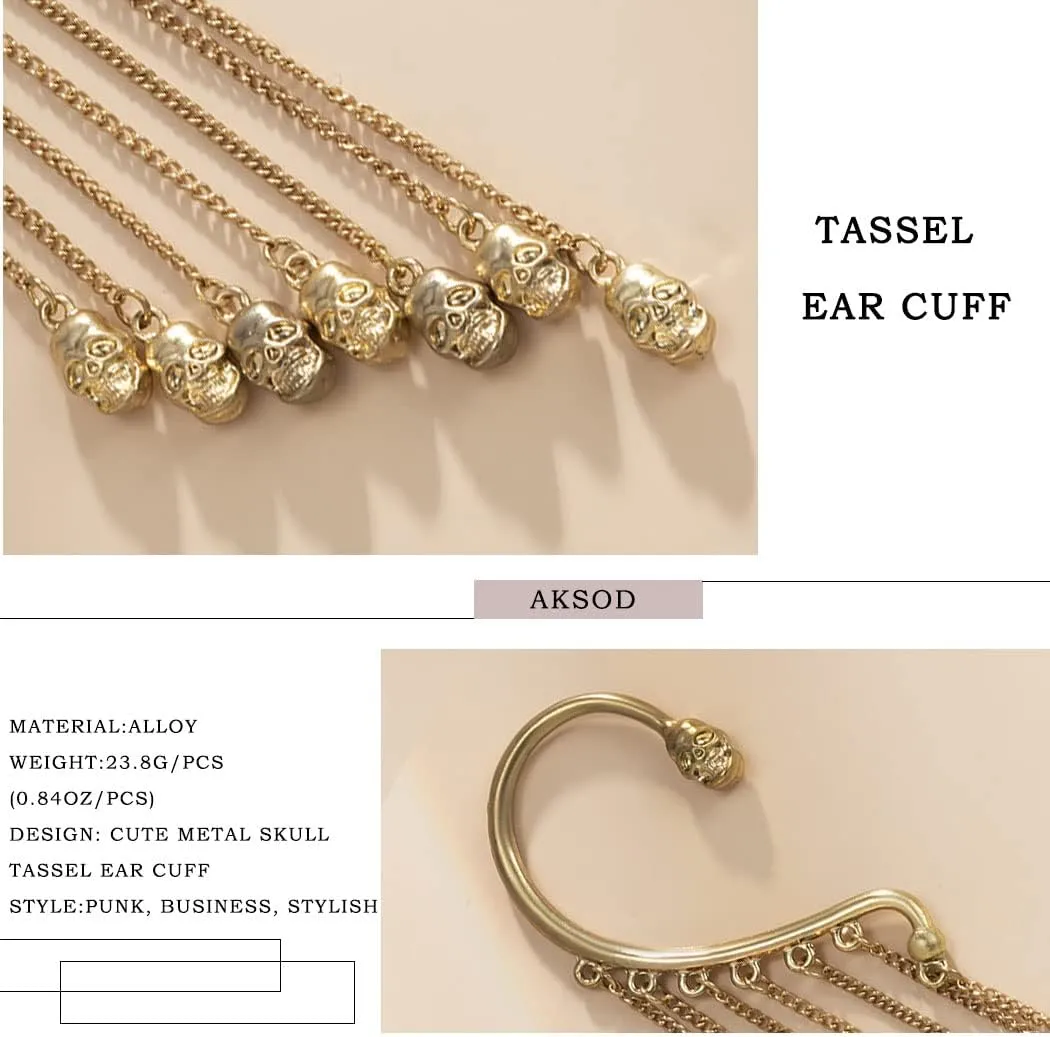 Tassel Ear Cuff Non-Piercing Ear Wrap Earrings Sequins Long Ear Clip on Vintage Jewelry for Women 1Pcs