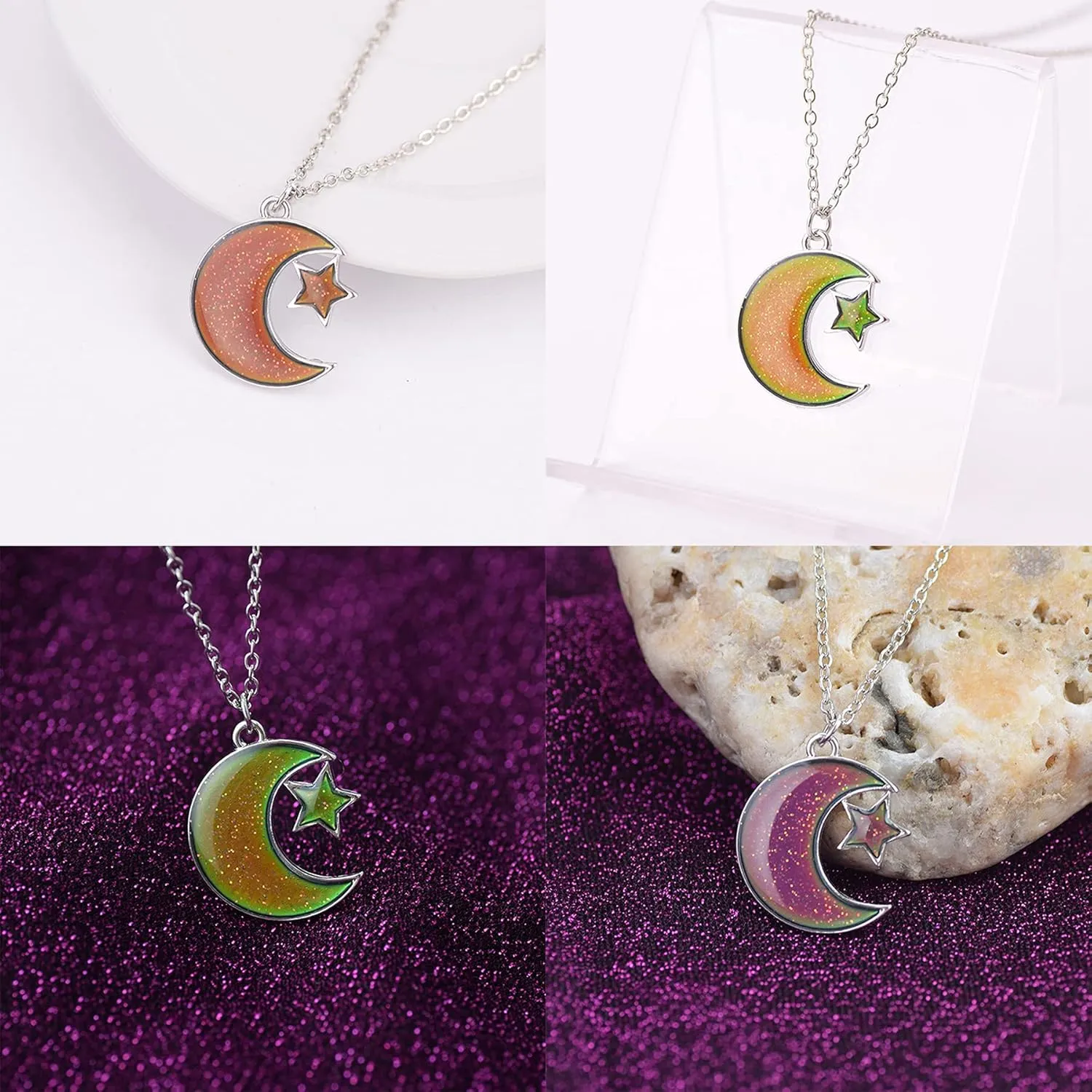 Temperature Sensing Color Changing Pendant Necklace Love Heart Butterfly Turtle Dolphin Moon Star Mood Necklace for Girl Women Gift