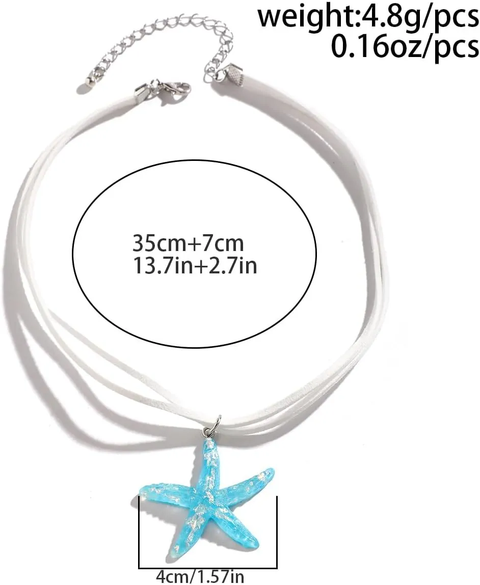 tenghong2021 Bohemian Starfish Beach Pendant Necklace for Women Handmade Layered Starfish Collars Necklace Marine Animal Choker Necklace for Women Gifts Beach Jewelry