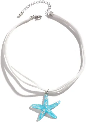 tenghong2021 Bohemian Starfish Beach Pendant Necklace for Women Handmade Layered Starfish Collars Necklace Marine Animal Choker Necklace for Women Gifts Beach Jewelry