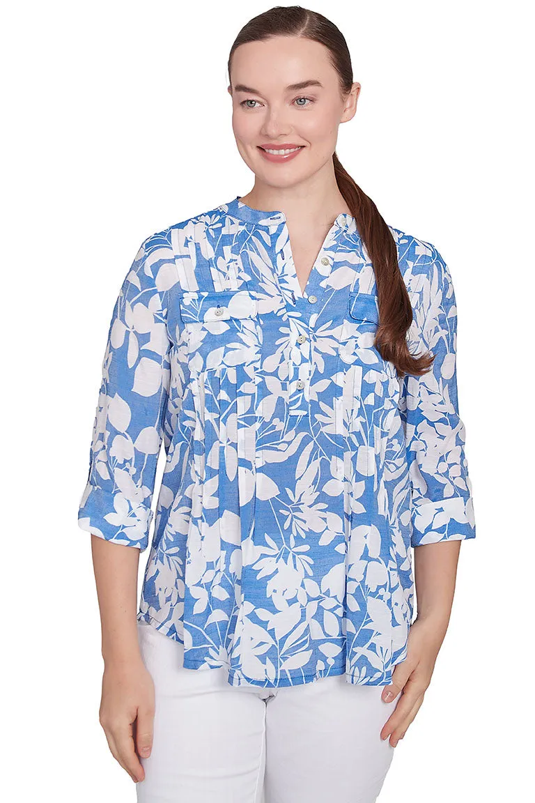 Tinted Tides Pleated Double Pocket Blouse