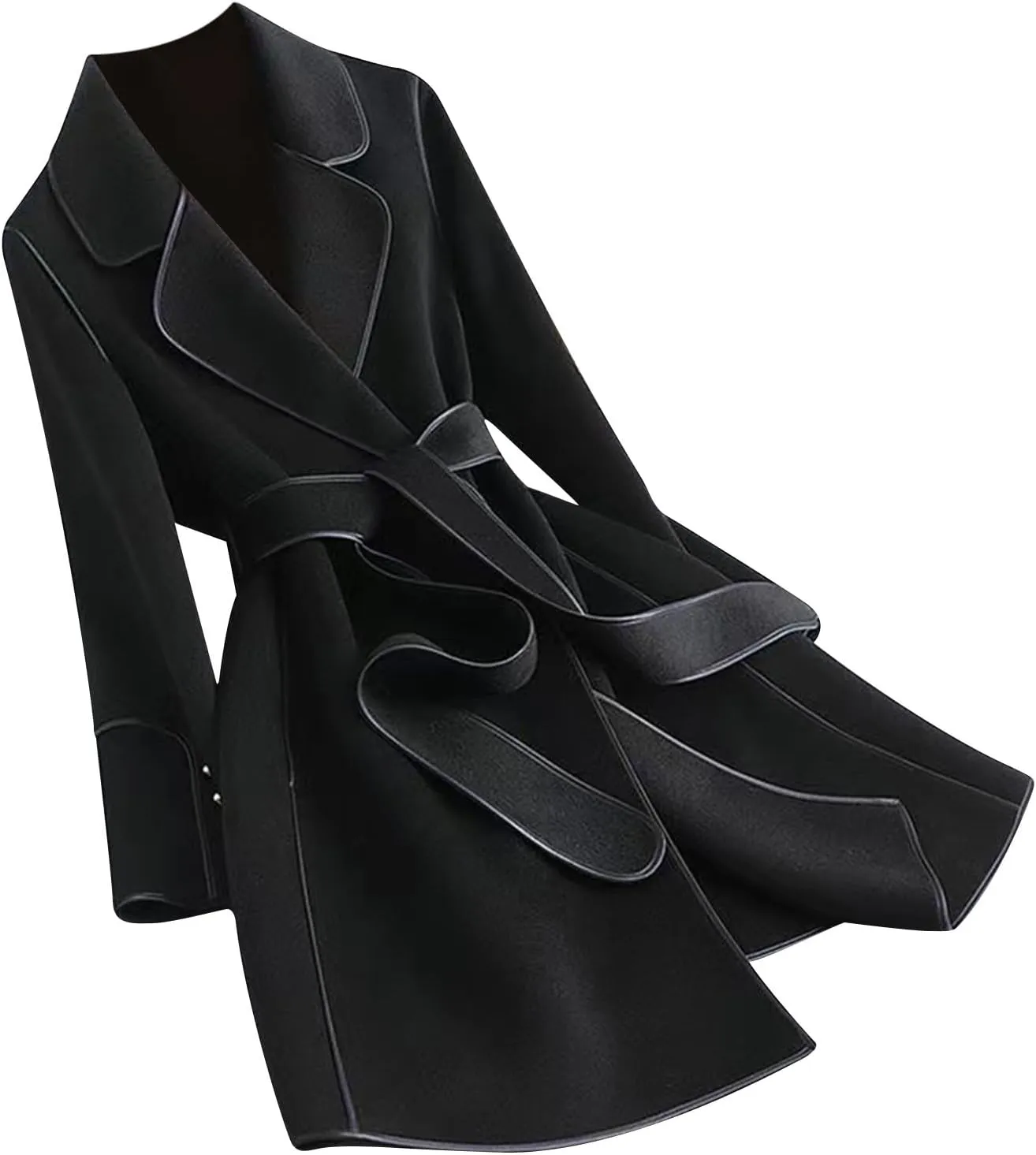 Trench Coat Women Winter Elegant Open Front Pea Coat Notch Lapel Belted Coats Causal Long Sleeve Peacoat