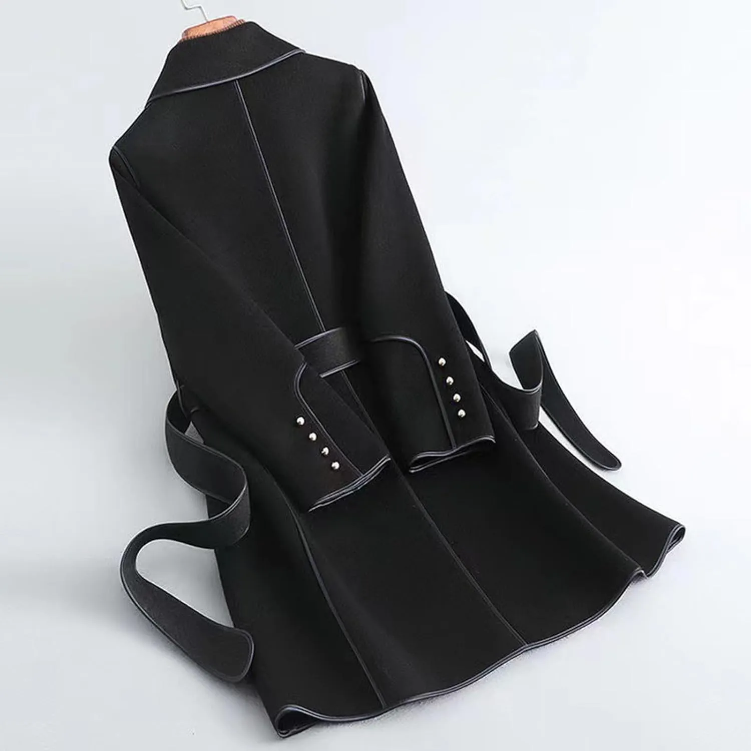 Trench Coat Women Winter Elegant Open Front Pea Coat Notch Lapel Belted Coats Causal Long Sleeve Peacoat