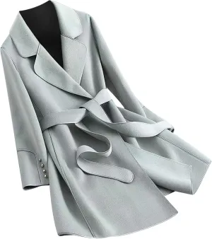 Trench Coat Women Winter Elegant Open Front Pea Coat Notch Lapel Belted Coats Causal Long Sleeve Peacoat