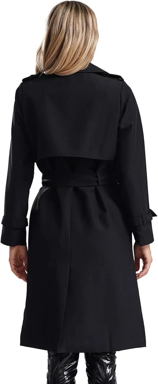 Trench Coats for Women Double Breasted Mid-Length Belted Overcoat Long Dress Jacket Coat with Belt