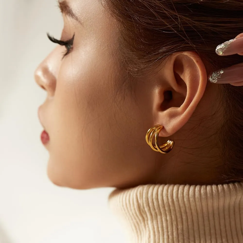Triple Hoop Earrings, Chunky Gold Hoop Earrings, 14K Gold Plated Earrings for Women, Hypoallergenic Earrings, Dainty Jewelry Gifts for Women