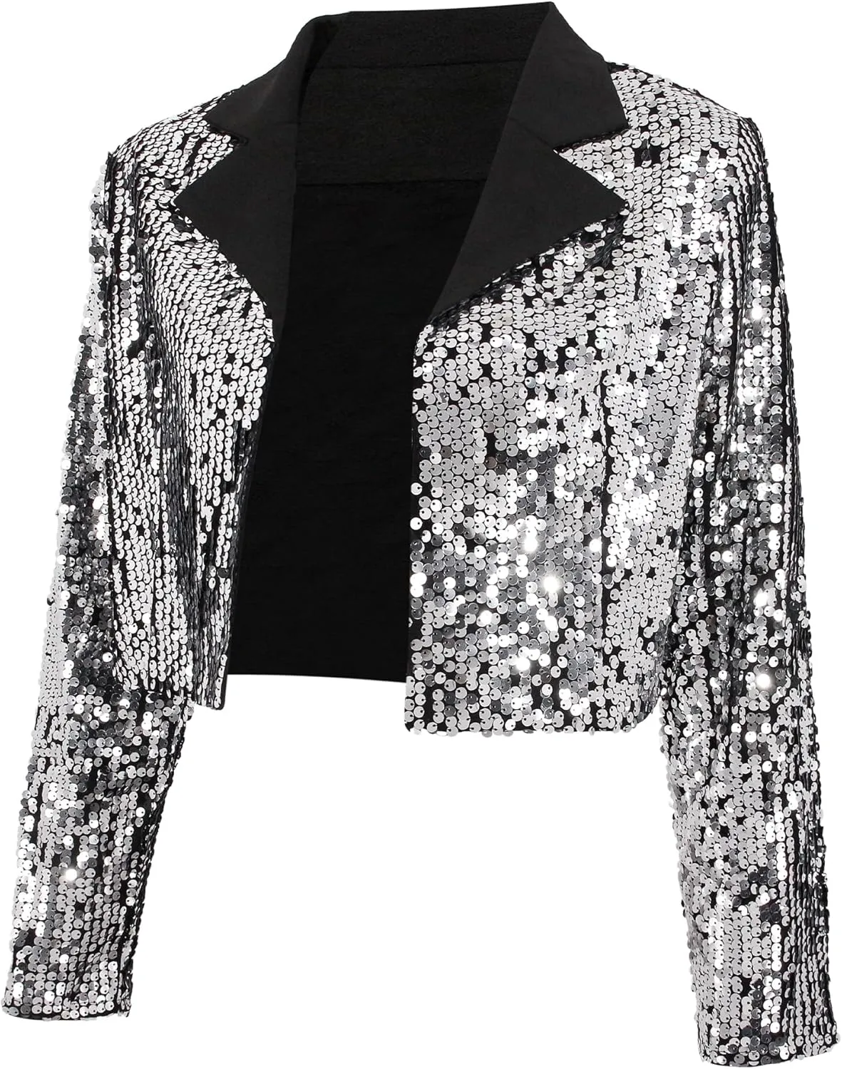 TYNORA Womens Sequin Jackets Long Sleeve Open Front Coat Glitter Short Blazer Casual Coat Party Club