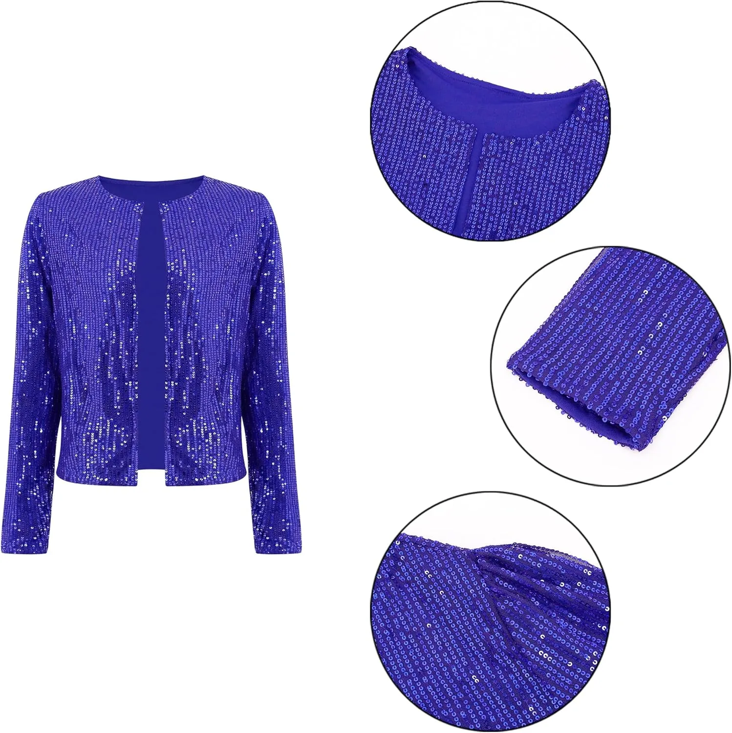 TYNORA Womens Sequin Jackets Long Sleeve Open Front Coat Glitter Short Blazer Casual Coat Party Club