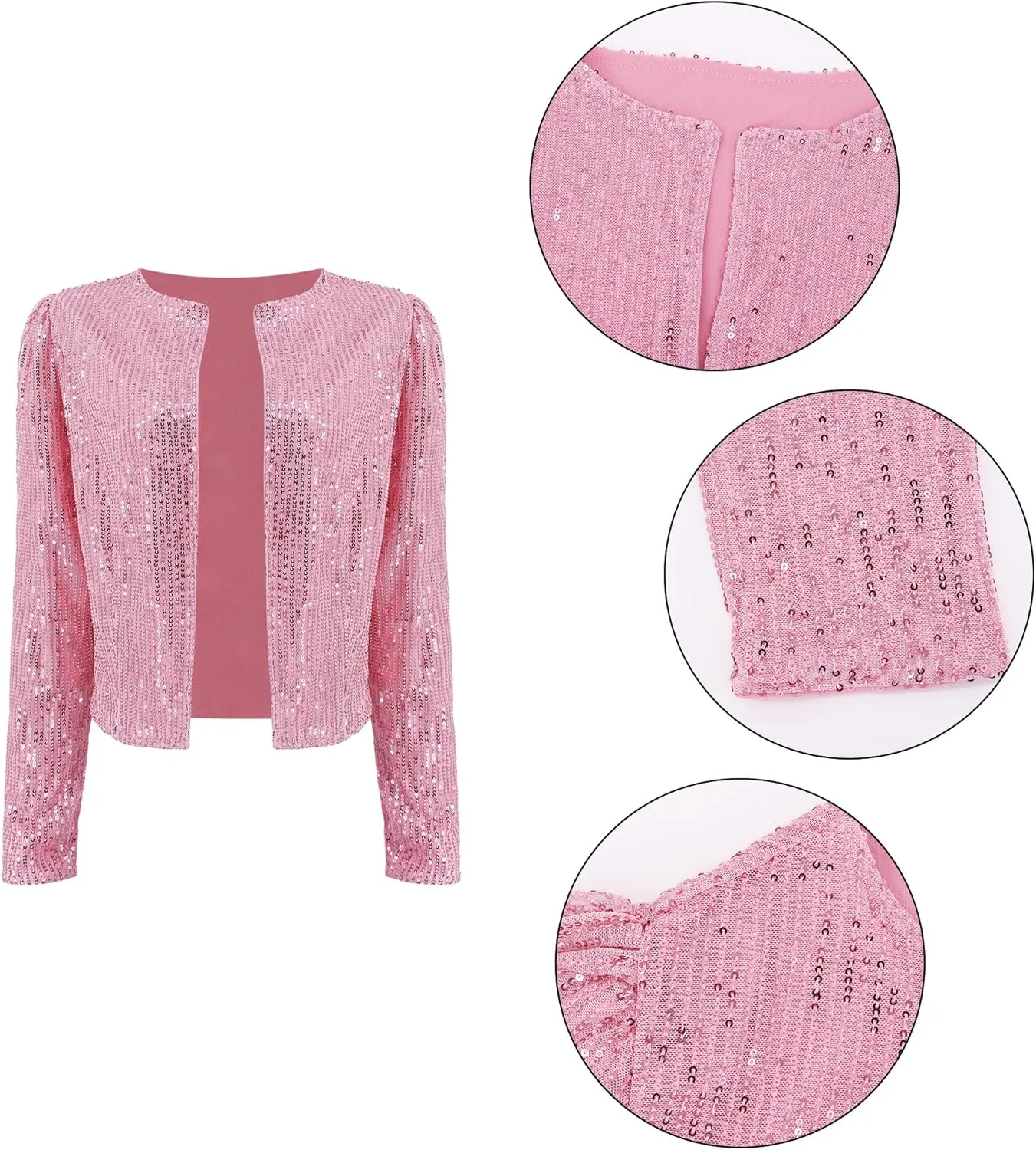 TYNORA Womens Sequin Jackets Long Sleeve Open Front Coat Glitter Short Blazer Casual Coat Party Club