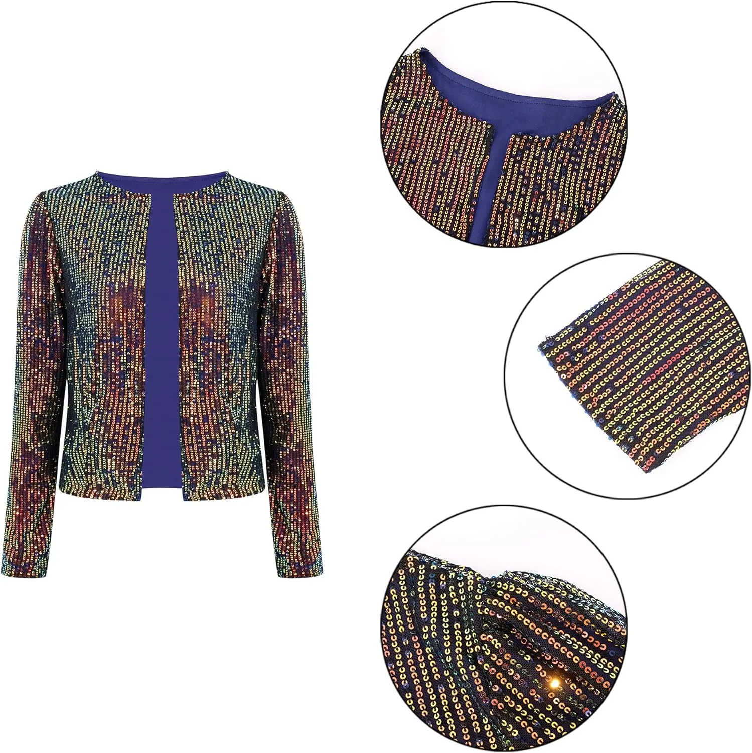 TYNORA Womens Sequin Jackets Long Sleeve Open Front Coat Glitter Short Blazer Casual Coat Party Club
