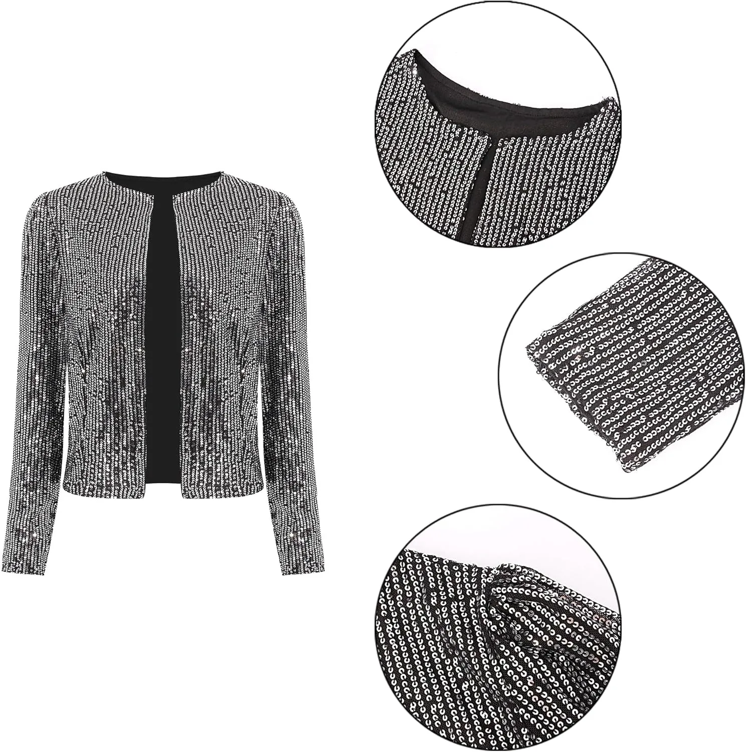 TYNORA Womens Sequin Jackets Long Sleeve Open Front Coat Glitter Short Blazer Casual Coat Party Club