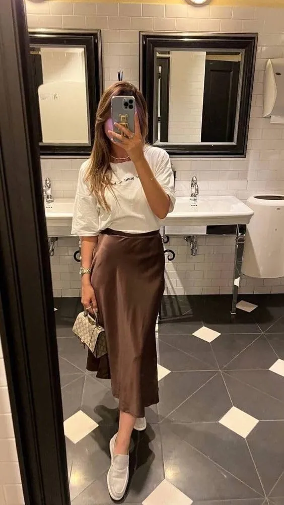 UAURORAO Women Satin Midi Skirt High Waist Silk Mermaid Skirt Casual Ruffle Elegant Cocktail Party Work Maxi Skirt
