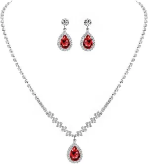 UDYLGOON Bride Rhinestone Crystal Earrings Necklace Jewelry Set for Bridesmaid Bride Wedding Costume Prom