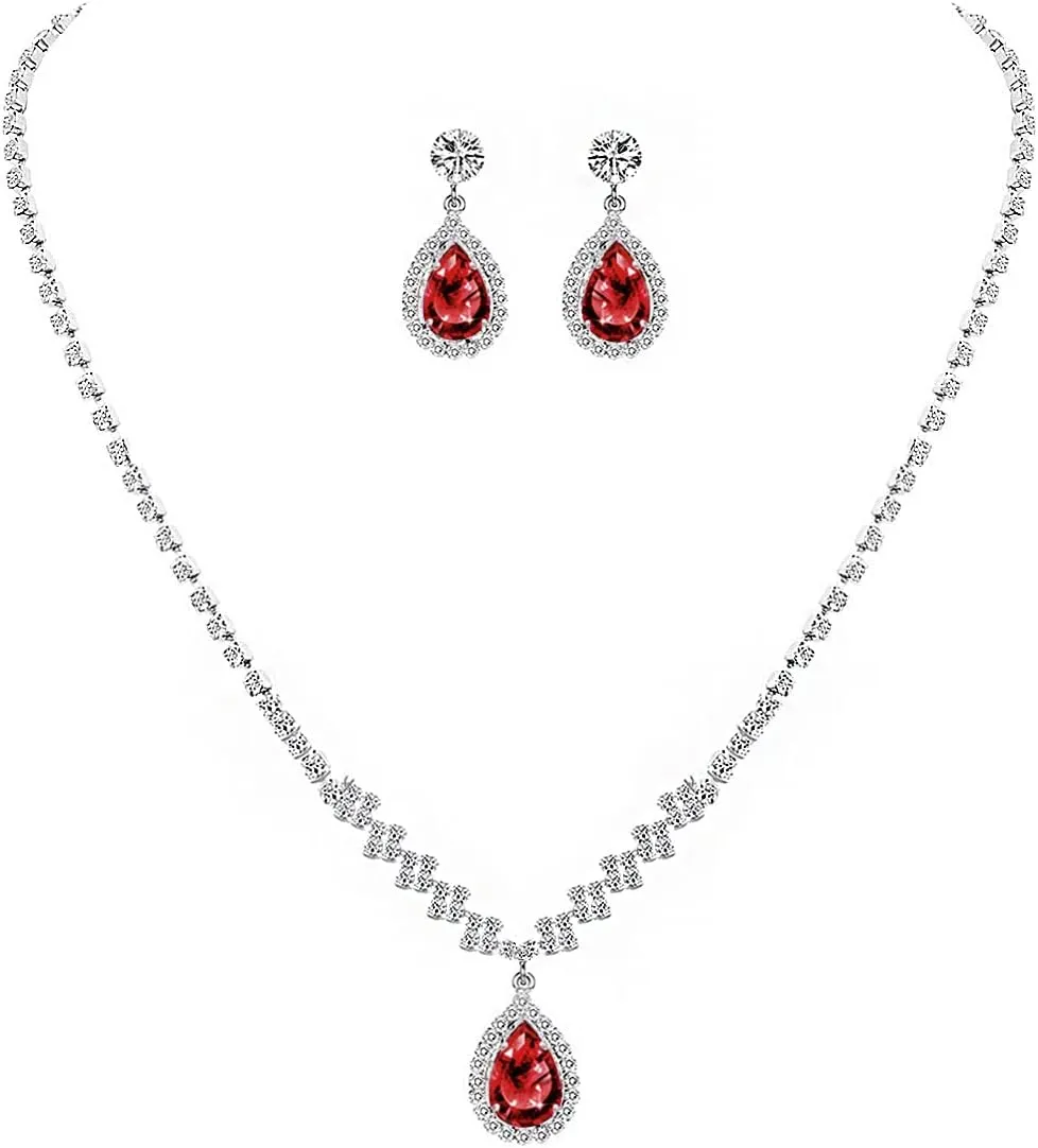 UDYLGOON Bride Rhinestone Crystal Earrings Necklace Jewelry Set for Bridesmaid Bride Wedding Costume Prom