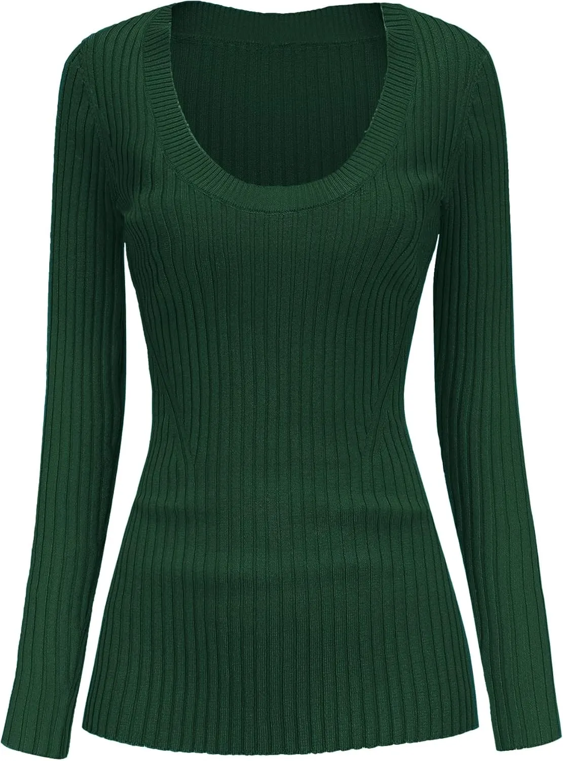 v28 Women Scoop Neck U-Neck Knit Long Sleeve Slim Fit Ribbed Sweater Tops