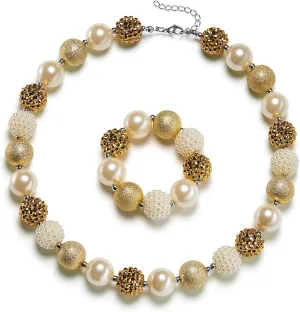 VCMART Girls Gold Chunky Bubblegum Beaded Necklace & Bracelet Set as Gifts