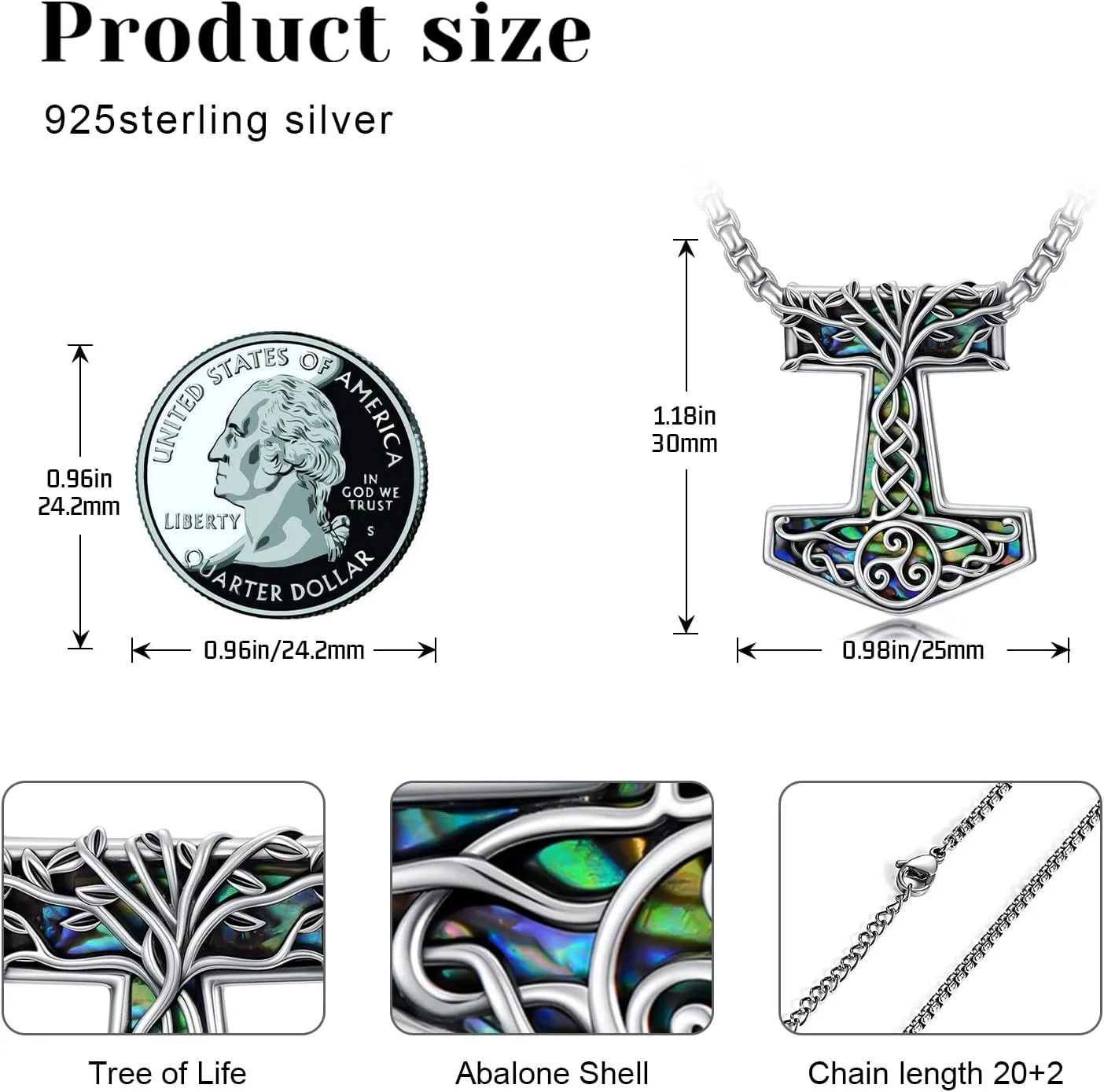 Viking Arrowhead/Thors Hammer/Axe/Wolf Necklace for Men 925 Sterling Silver Viking Norse Pagan Jewelry Gifts for Women