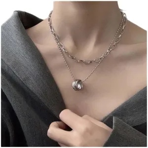 Vintage Layered Circle Choker Necklace Ring Pendant Necklace Silver Paperclip Necklace Choker Geometric Necklace Ball Bead Chain Choker Necklace Jewelry for Women and Girls