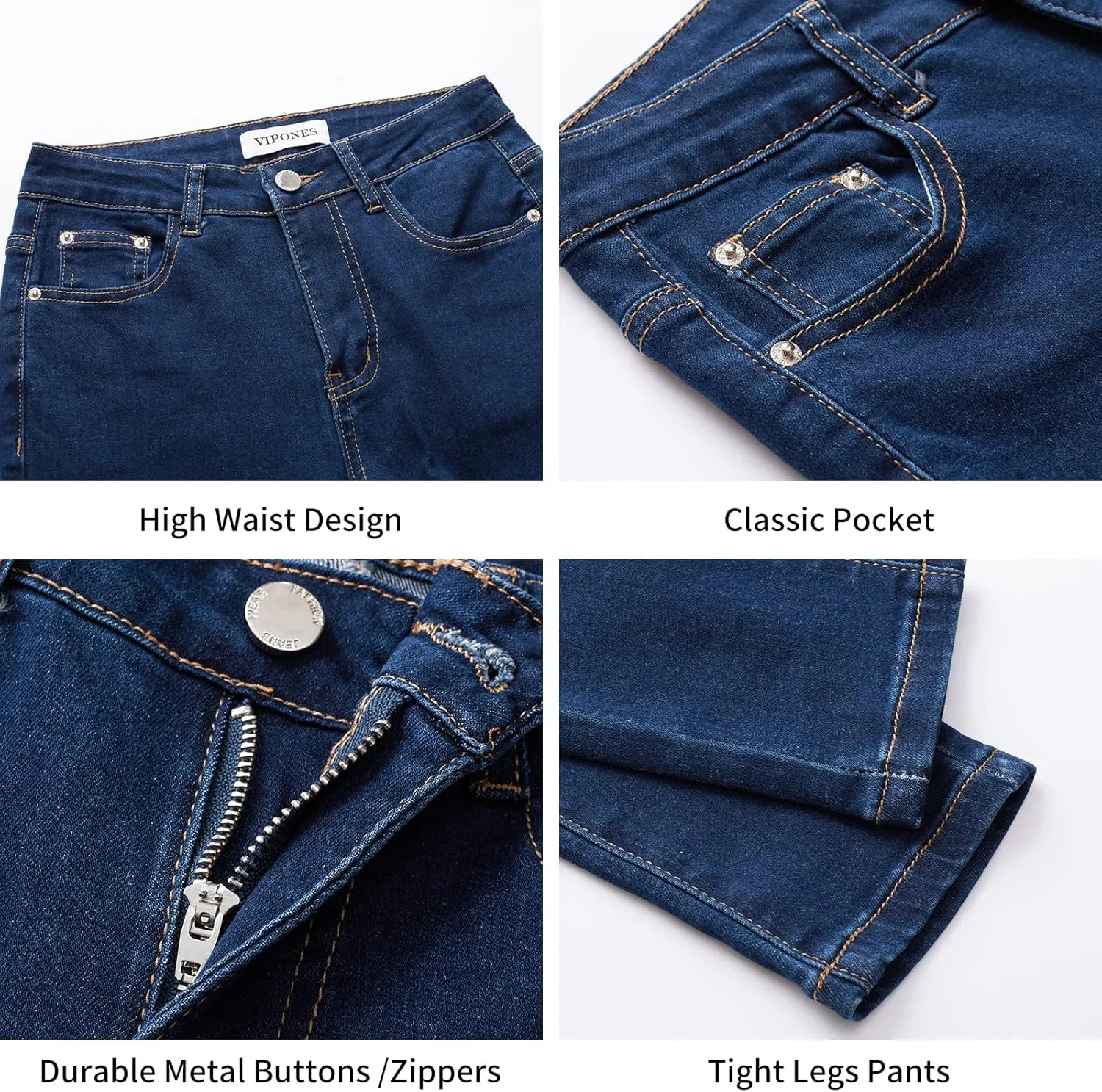 VIPONES Women Jeans High Waisted Skinny Stretchy Soft Slim Fit Distressed Comfy Classic Jeggings Denim Pants