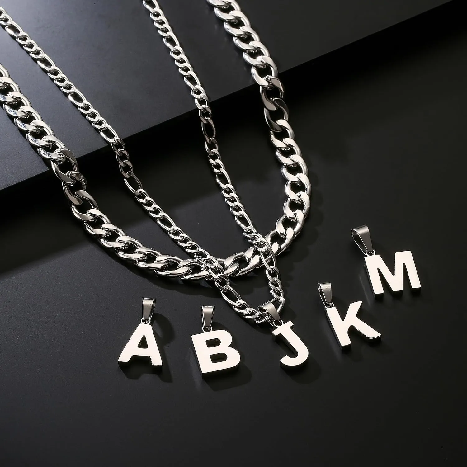 WEDDINEN Layered Initial A-Z Letter Pendant Necklace for Men Figaro Cuban Chain Necklace Jewelry Christmas Birthday Gift for Men Boys Boyfriend