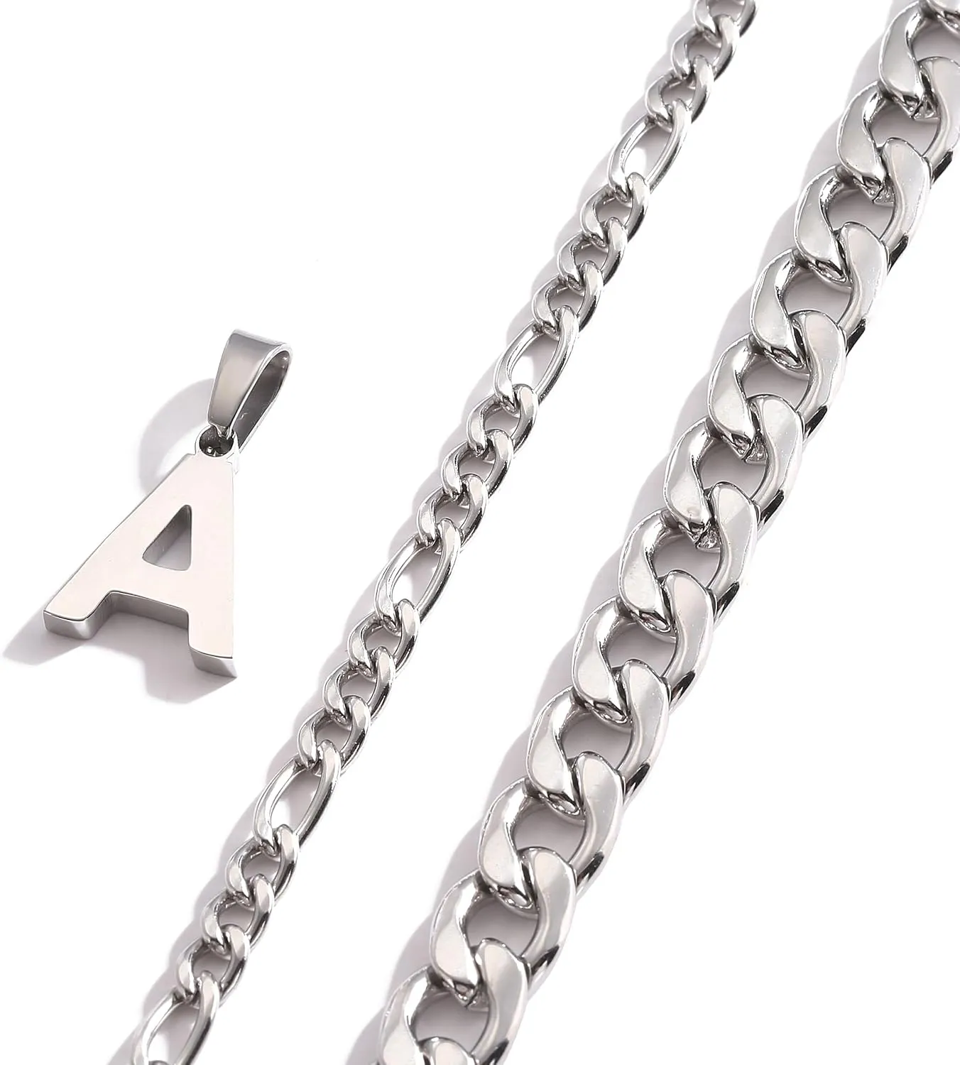 WEDDINEN Layered Initial A-Z Letter Pendant Necklace for Men Figaro Cuban Chain Necklace Jewelry Christmas Birthday Gift for Men Boys Boyfriend