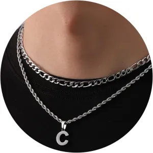 WEDDINEN Layered Initial Letter Pendant Necklace for Men Figaro Twist Rope Chain Necklace Jewelry Graduation Birthday Gift for Men Boys