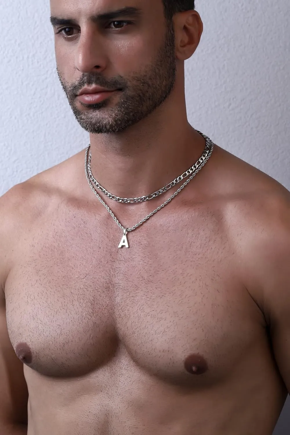 WEDDINEN Layered Initial Letter Pendant Necklace for Men Figaro Twist Rope Chain Necklace Jewelry Graduation Birthday Gift for Men Boys