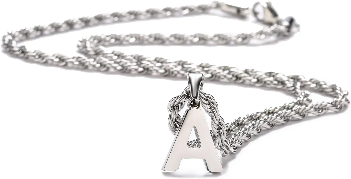 WEDDINEN Layered Initial Letter Pendant Necklace for Men Figaro Twist Rope Chain Necklace Jewelry Graduation Birthday Gift for Men Boys