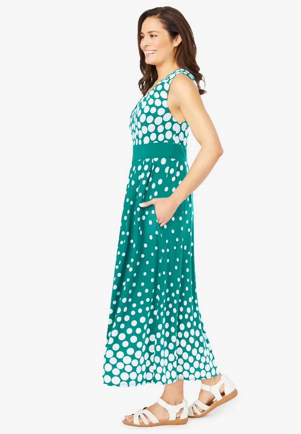 Woman Within Women's Plus Size Banded-Waist Print Maxi Dress