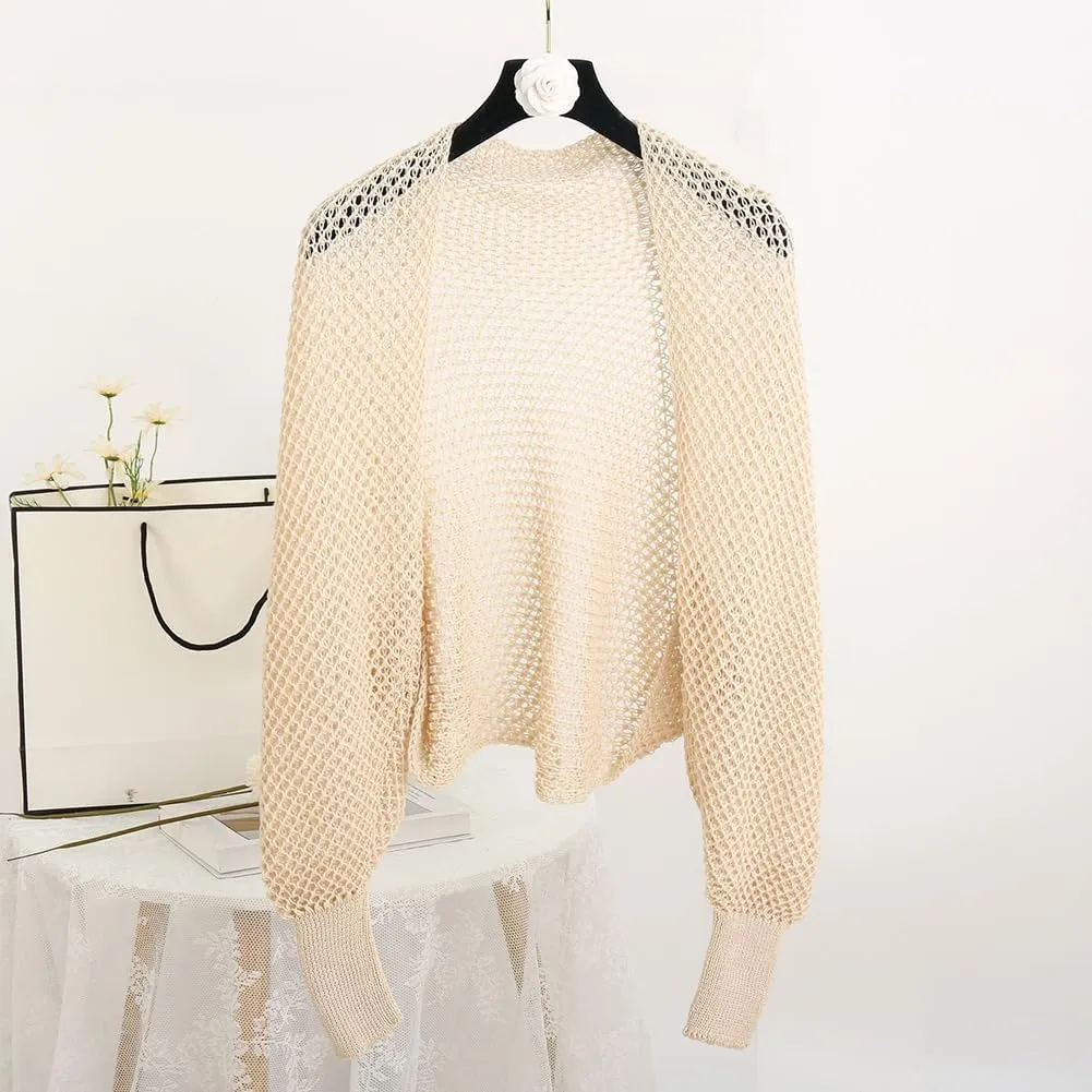 Women Crochet Cardigan Hollow Out Open Front Boho Cover Up Long Sleeve Casual Summer Knitted Cardigan Shawls Wraps