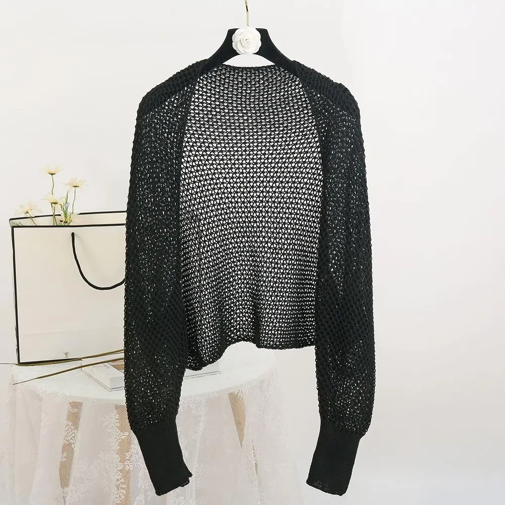 Women Crochet Cardigan Hollow Out Open Front Boho Cover Up Long Sleeve Casual Summer Knitted Cardigan Shawls Wraps