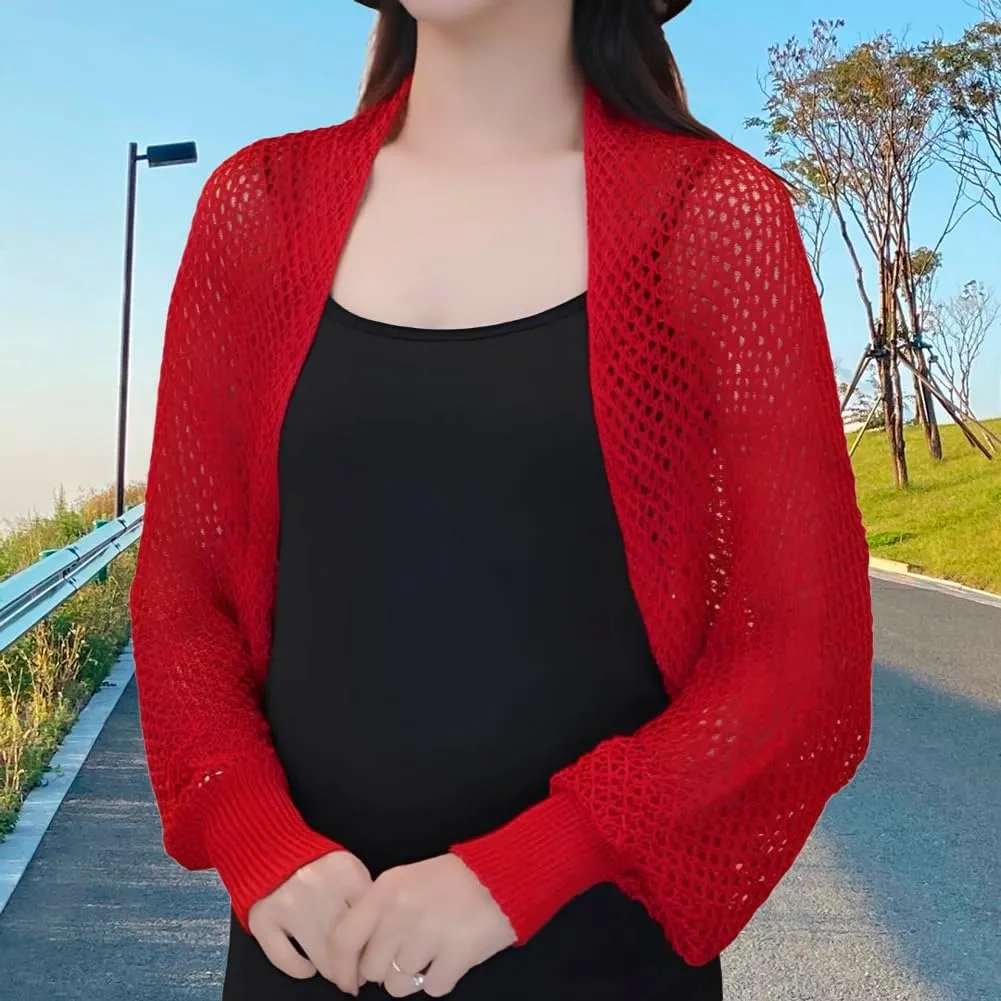 Women Crochet Cardigan Hollow Out Open Front Boho Cover Up Long Sleeve Casual Summer Knitted Cardigan Shawls Wraps