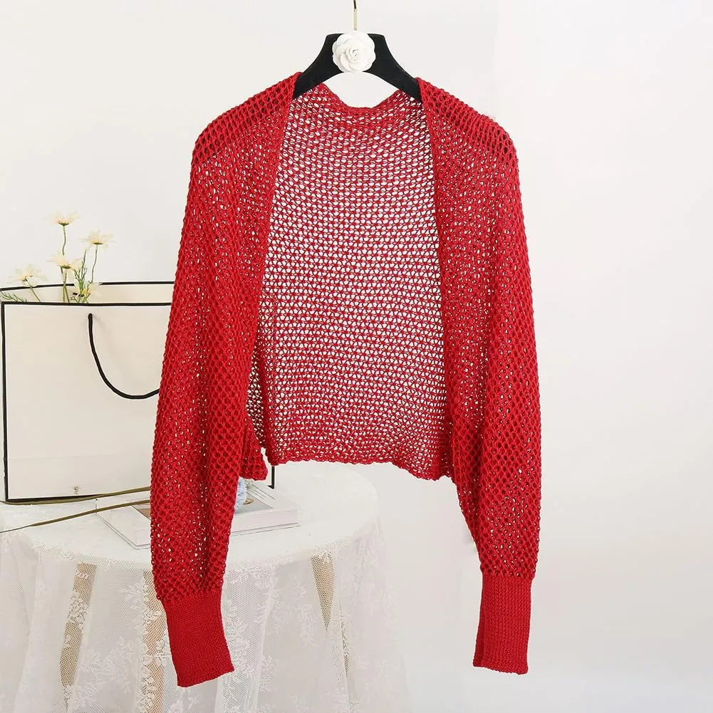 Women Crochet Cardigan Hollow Out Open Front Boho Cover Up Long Sleeve Casual Summer Knitted Cardigan Shawls Wraps
