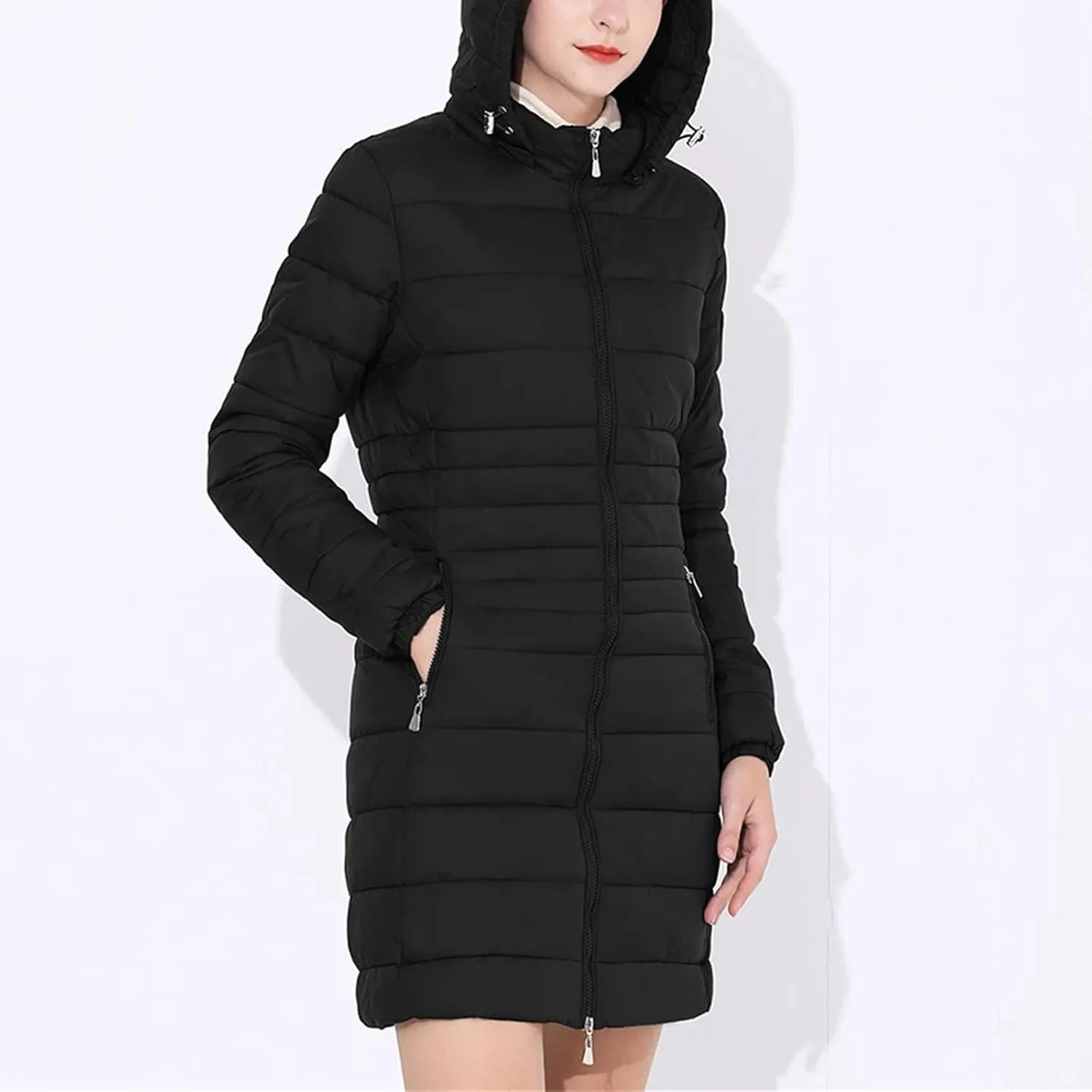 Women Long Warm Parka Coat With Hood Female Winter Outdoor Padded Cotton Portable Outwear Jackets
