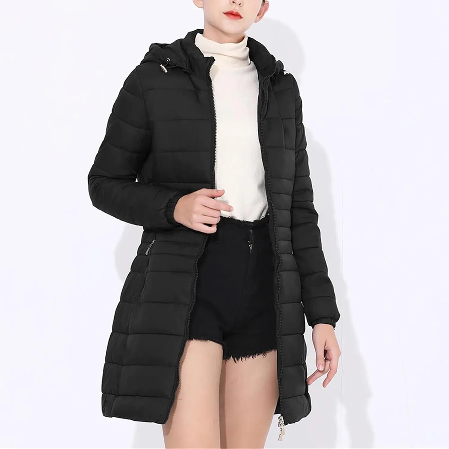 Women Long Warm Parka Coat With Hood Female Winter Outdoor Padded Cotton Portable Outwear Jackets