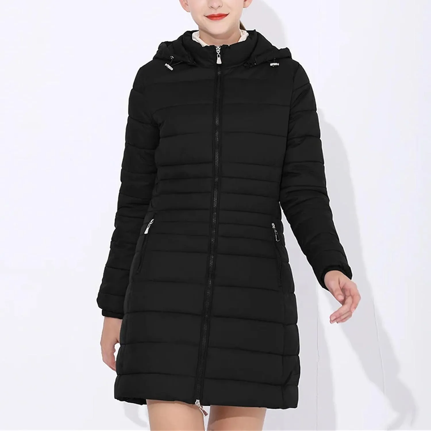 Women Long Warm Parka Coat With Hood Female Winter Outdoor Padded Cotton Portable Outwear Jackets