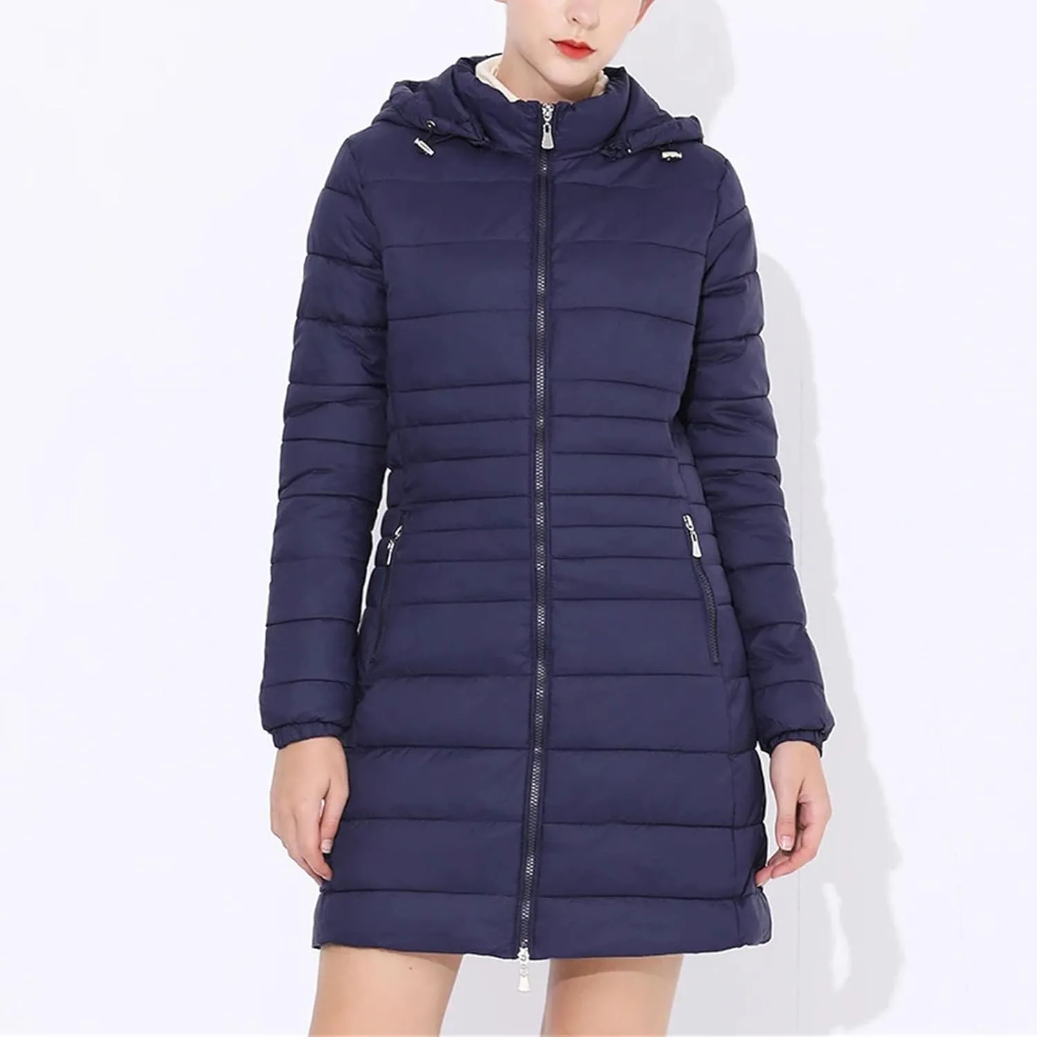 Women Long Warm Parka Coat With Hood Female Winter Outdoor Padded Cotton Portable Outwear Jackets