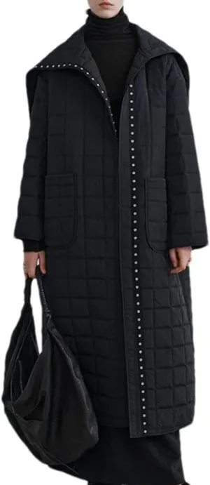 Women Solid Stripes Big Lapel Parka Coat Classic Single Breasted Long Cotton-Padded Jacket