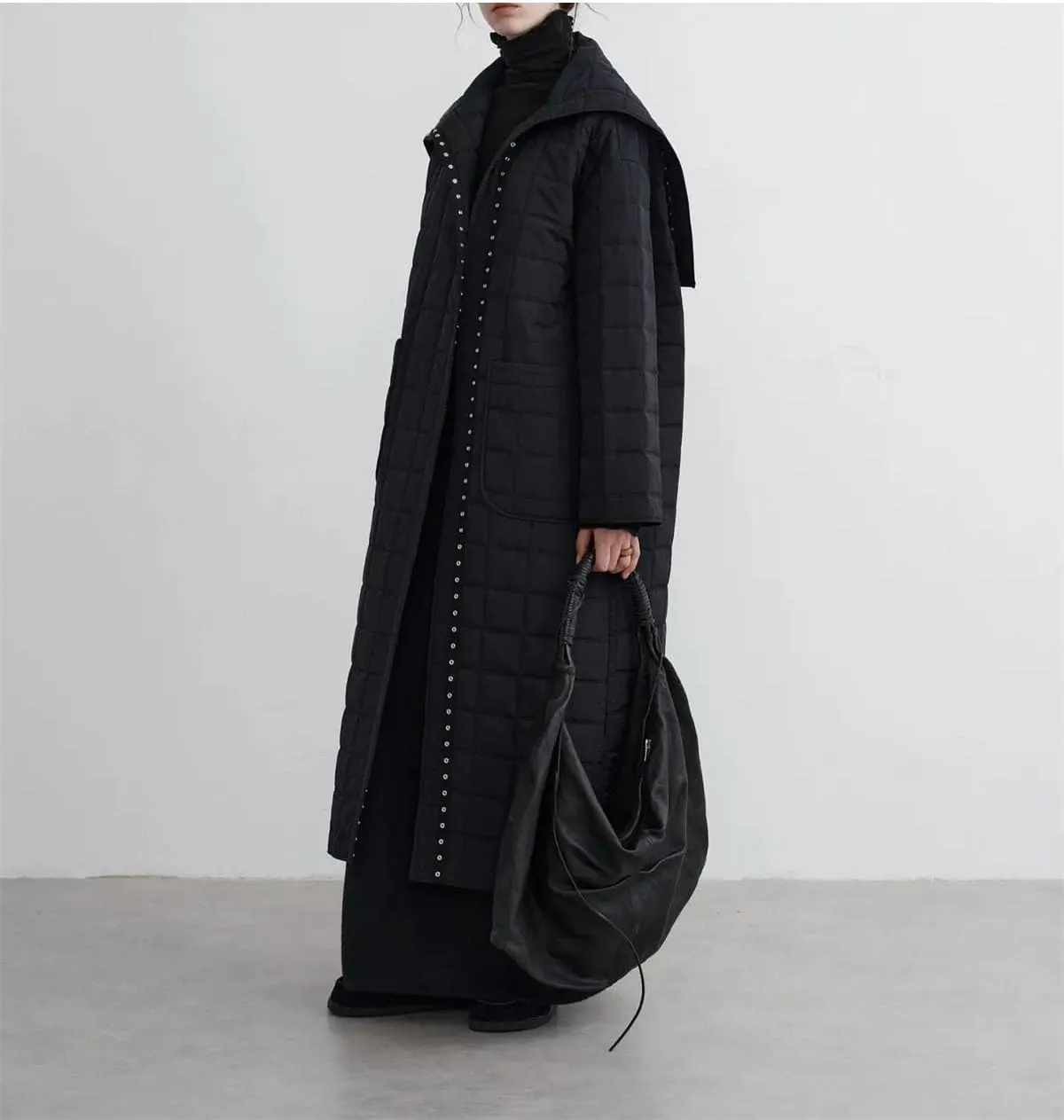 Women Solid Stripes Big Lapel Parka Coat Classic Single Breasted Long Cotton-Padded Jacket