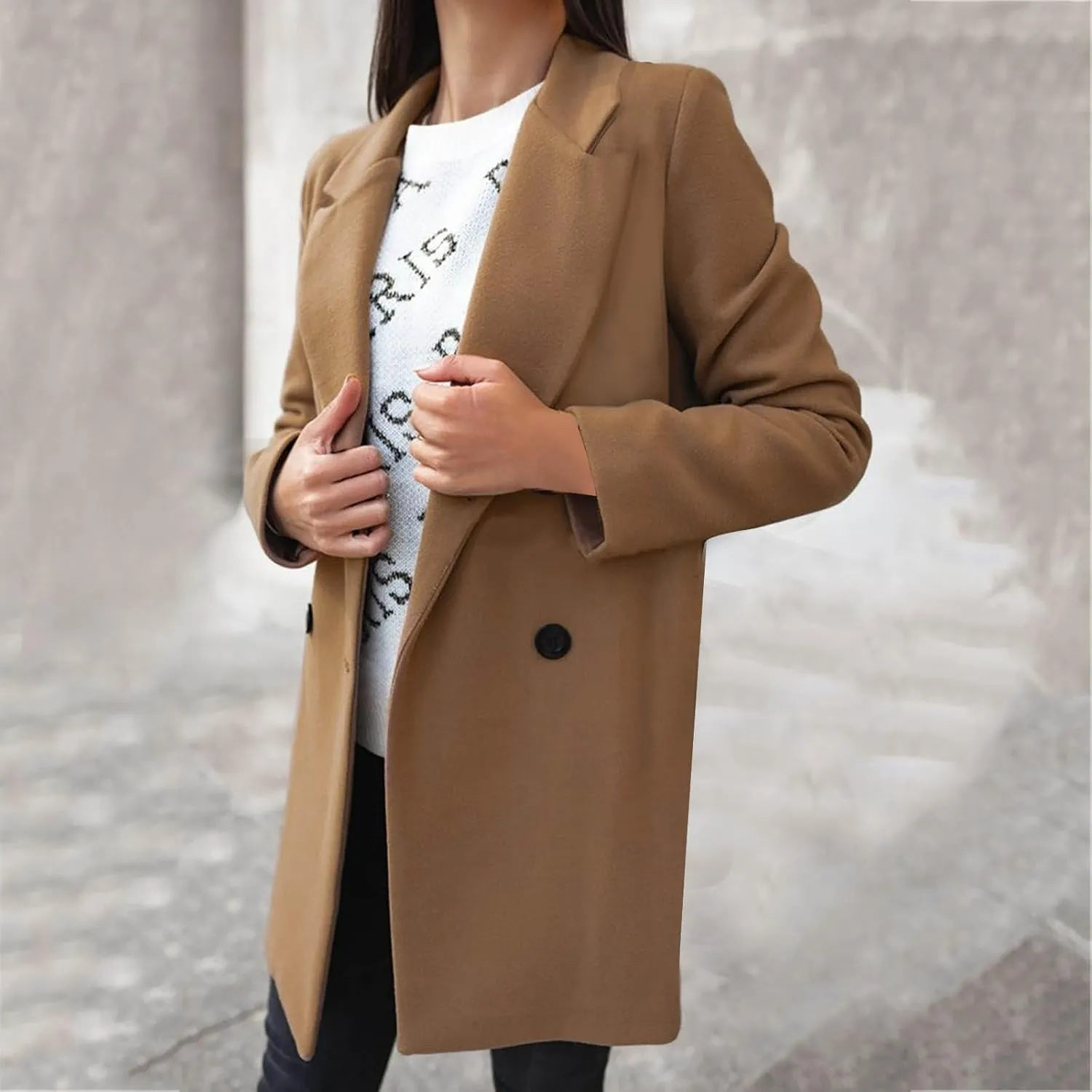 Women Trench Coat Winter Oversized Notched Collar Overcoat Fashion Double Breast Midi Long Trench Coats