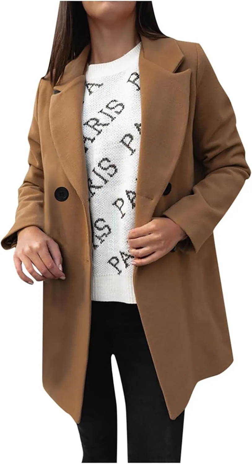Women Trench Coat Winter Oversized Notched Collar Overcoat Fashion Double Breast Midi Long Trench Coats
