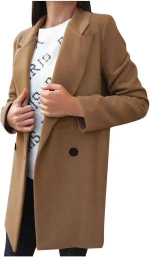 Women Trench Coat Winter Oversized Notched Collar Overcoat Fashion Double Breast Midi Long Trench Coats