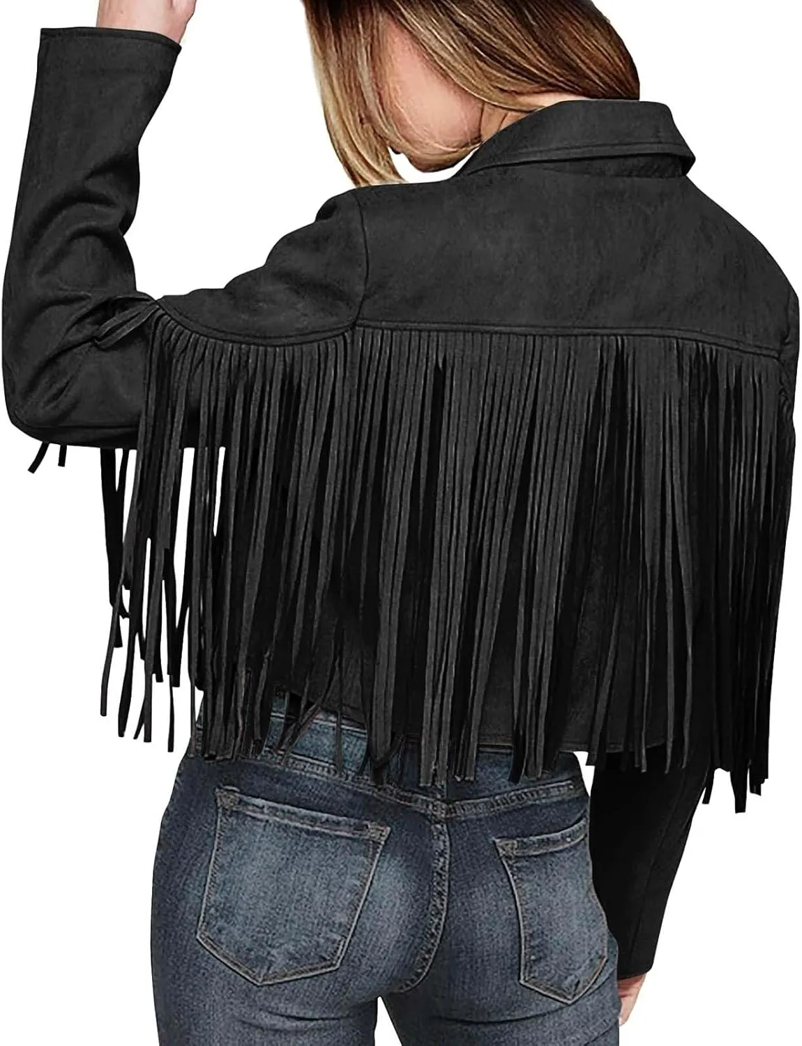 Womens Anorak Jacket Women Fringe Faux Suede Leather Jackets Fashion Tassel Motorcycle Cropped Jacket for Old