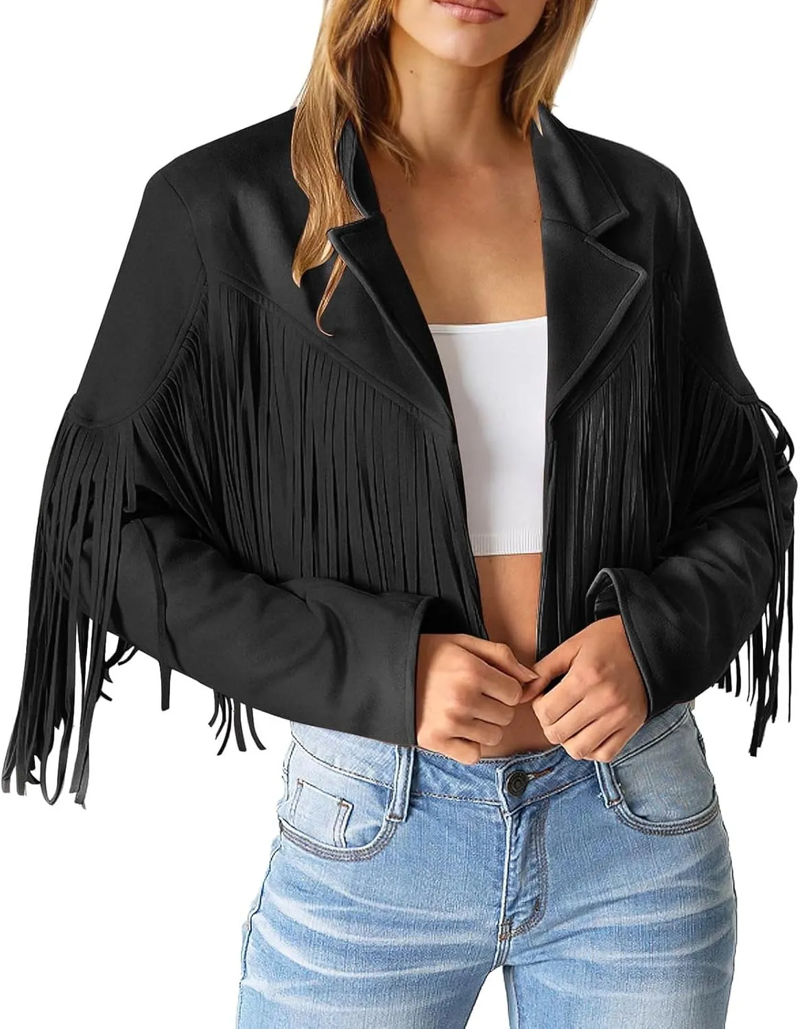 Womens Anorak Jacket Women Fringe Faux Suede Leather Jackets Fashion Tassel Motorcycle Cropped Jacket for Old