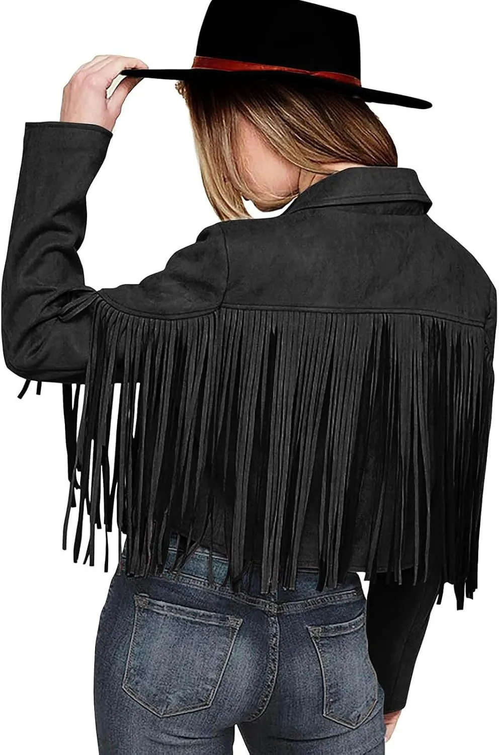 Womens Anorak Jacket Women Fringe Faux Suede Leather Jackets Fashion Tassel Motorcycle Cropped Jacket for Old