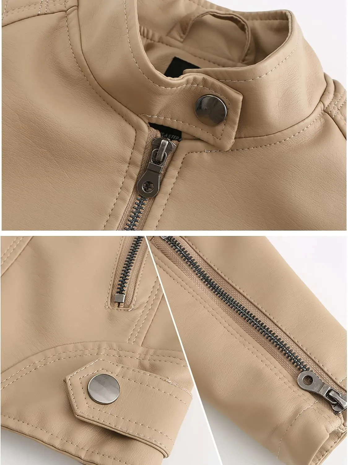 Women's Classic Faux Leather Jacket Stand Collar Zip UP Slim Fit Moto Biker Jacket