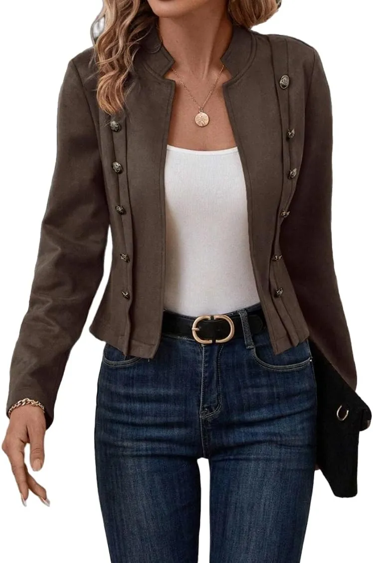 Women's Faux Suede Jackets 2025 Fall Casual Business Long Sleeve Open Front Cropped Blazer Jacket Coat