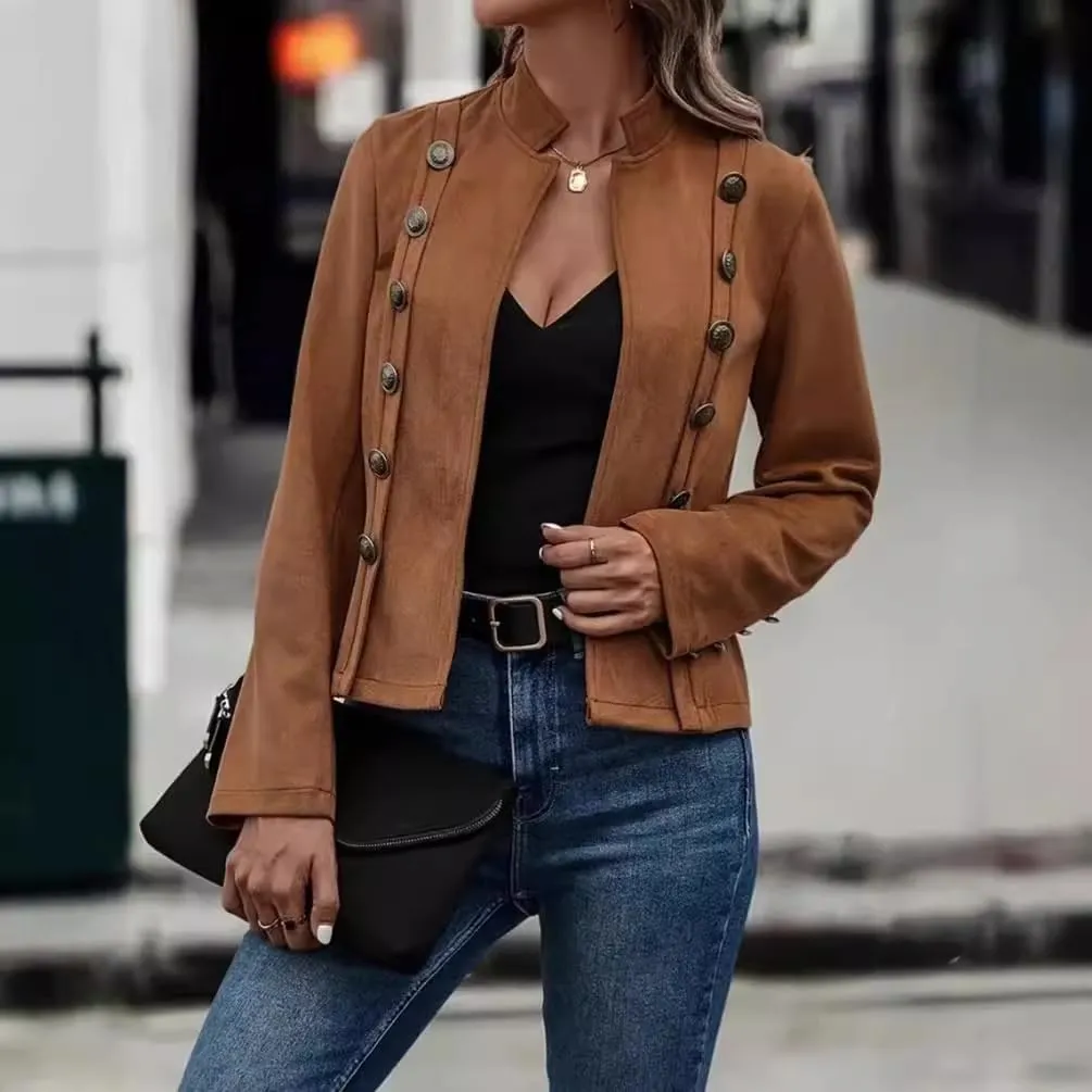 Women's Faux Suede Jackets 2025 Fall Casual Business Long Sleeve Open Front Cropped Blazer Jacket Coat