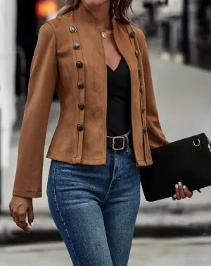 Women's Faux Suede Jackets 2025 Fall Casual Business Long Sleeve Open Front Cropped Blazer Jacket Coat